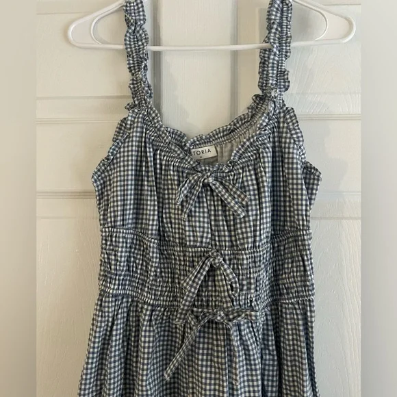 Landry Kate / Storia Kimber Blue Gingham Sleeveless Bow Ties Midi Dress Medium - Picture 4 of 11